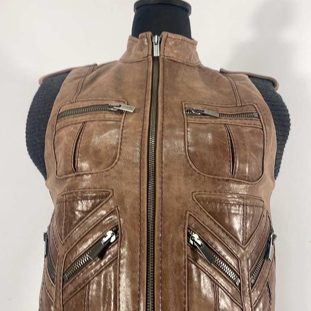 BCBG Maxazria, Brown, Leather, Biker Jacket, Vest, Size XSmall - Picture 12 of 14